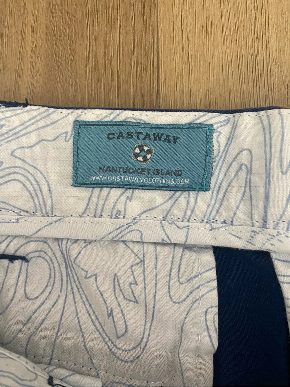 Castaway Nantucket Cisco Men's Flat Front Palm Embroidered Navy Shorts 36